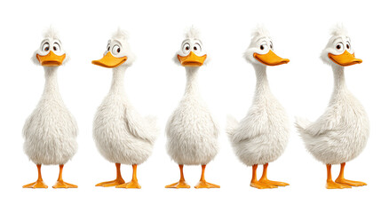 Playful Animated Ducks Showing Different Expressions and Poses in a Line-up