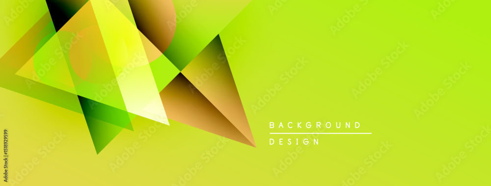 Poster abstract geometric shapes overlap, creating vibrant yellow, green gradients. modern design element f