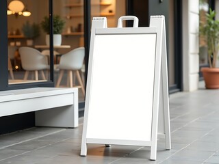 White a frame sidewalk sign mockup for cafe restaurant business advertising and promotion outdoor display 