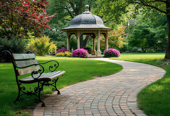 Serene Garden Path Leading to a Charming Gazebo