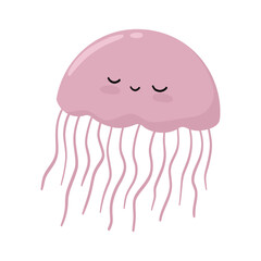 Cute Pink Jellyfish Cartoon Illustration