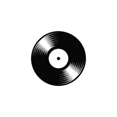 Black and White Vinyl Record Illustration with Groove Details and Center Hole Design