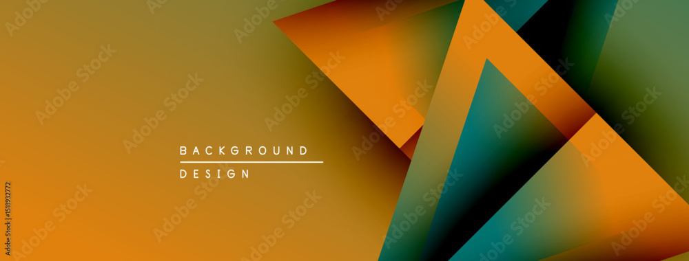Poster Abstract geometric design. Orange, teal, green gradients overlap creating dynamic visual texture. Modern background suitable for presentations.