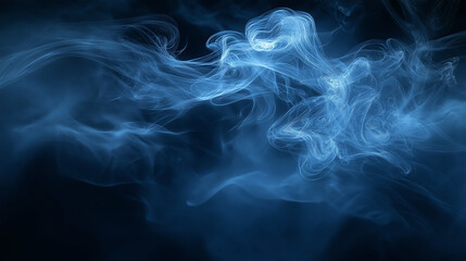 Fototapeta premium Blue smoke clouds drifting on dark background, evoking mystery, calm, and creativity. Great for abstracts, backgrounds, or atmospheric designs.