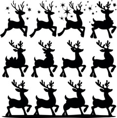 Silhouetted Reindeer in Various Poses with Starry Accents for Christmas Decor