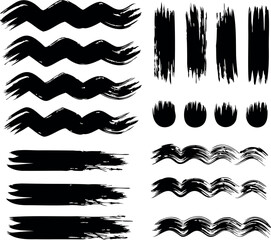 A diverse collection of black ink brush strokes isolated on white background