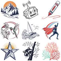 Collection of Diverse Vector Graphics Featuring Nature Technology and Fictional Characters