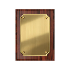 Wooden plaque with golden plate award base isolated on transparent background.