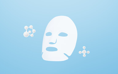 Facial skin care mask, hydrating mask, whitening mask, Advertising skincare concept, 3d rendering.