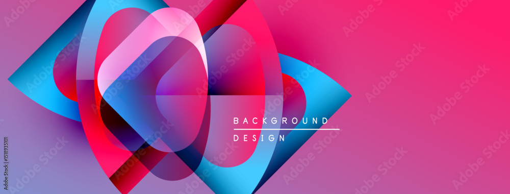 Poster abstract vibrant design. overlapping shapes create dynamic composition. pink, blue, purple gradients