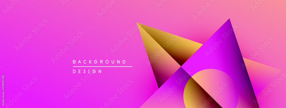 Poster Abstract geometric shapes overlap, creating vibrant gradients. Pink background enhances dynamic visual effect. Modern design elements present.