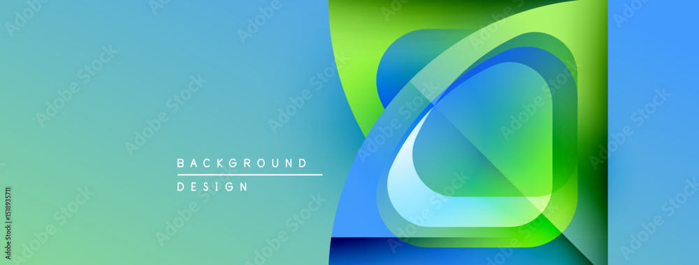 Aufkleber Abstract design features flowing shapes, vibrant colors. Gradient blends create modern visual effect. Turquoise, green, blue hues dominate composition.