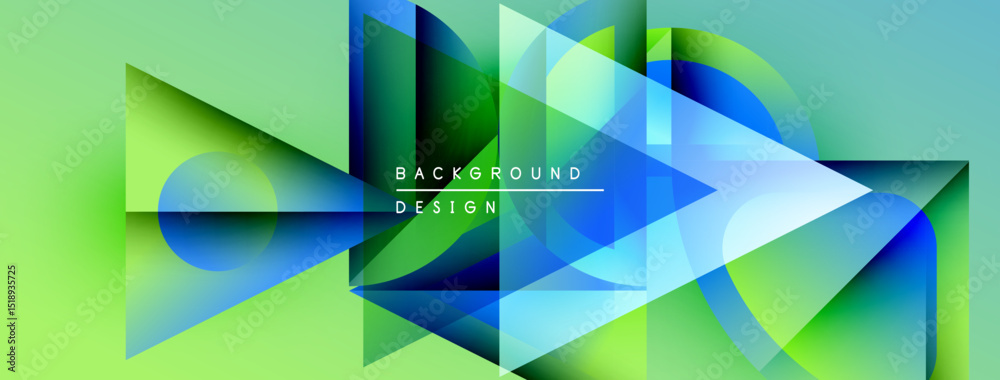 Aufkleber Abstract geometric composition. Overlapping shapes create vibrant gradients, cool blues blend with fresh greens. Modern design element.