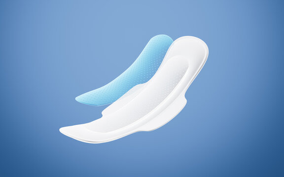 Menstrual pad advertisement, The concept of light and breathable, soft and breathable and so on, 3d rendering.