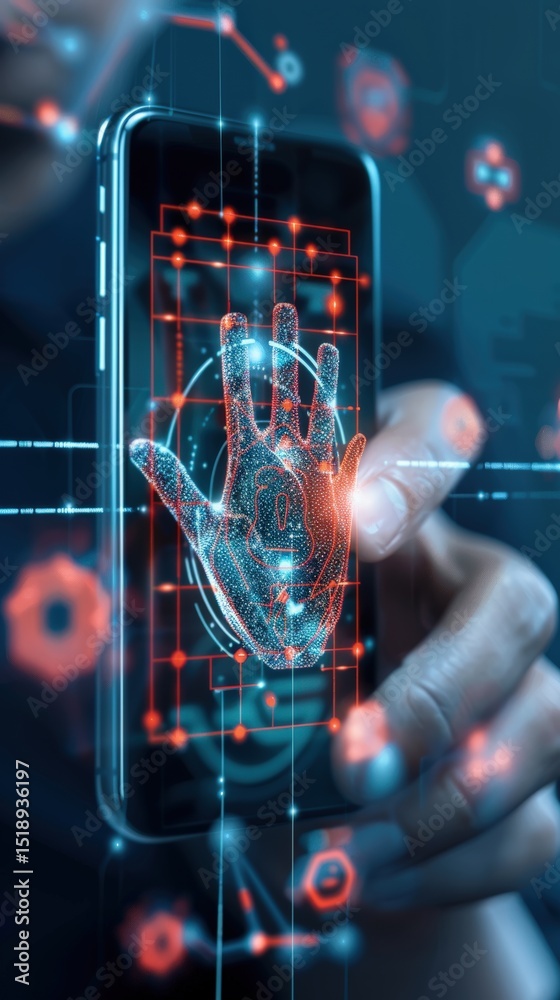 Poster digital hand recognition technology action modern tech environment mobile device interaction futuris