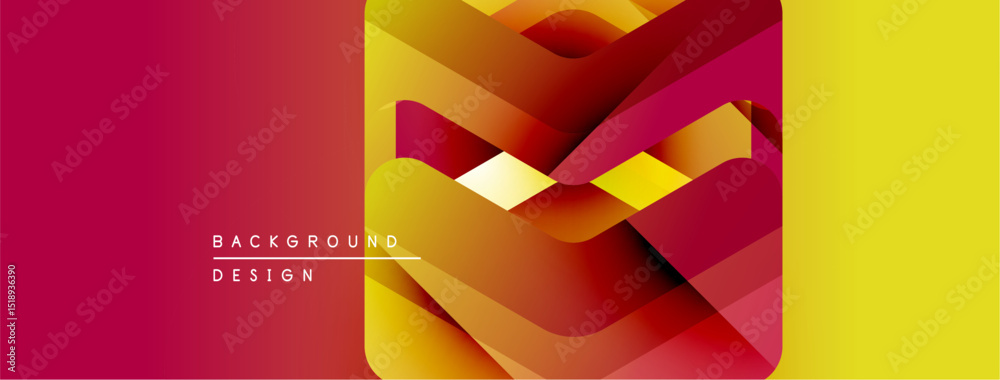 Poster abstract geometric design. vibrant red, orange, yellow gradients create layered shapes. text reads b