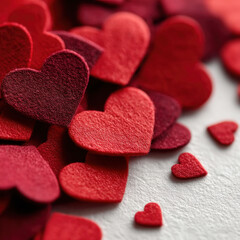 Obraz premium Pile of red and burgundy felt hearts background