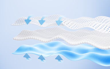 Obraz premium Multiple layers of wave-shaped design for the mattress background, Suite for the presentation of diaper, wet wipes, sanitary pads, mattresses and so on. 3d rendering.
