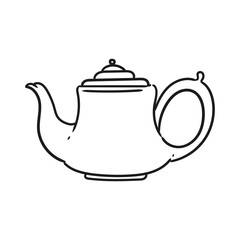 Illustration of an antique teapot, hand-drawn in ink. Original teapot drawings. Line art.
