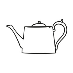 Illustration of an antique teapot, hand-drawn in ink. Original teapot drawings. Line art.