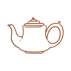 Illustration of an antique teapot, hand-drawn in ink. Original teapot drawings. Line art.