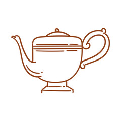 Illustration of an antique teapot, hand-drawn in ink. Original teapot drawings. Line art.