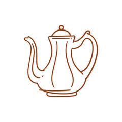 Illustration of an antique teapot, hand-drawn in ink. Original teapot drawings. Line art.