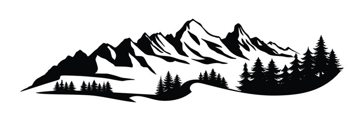 Obraz premium Silhouette mountain range and forest isolated on white background, vector design