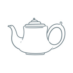 Illustration of an antique teapot, hand-drawn in ink. Original teapot drawings. Line art.