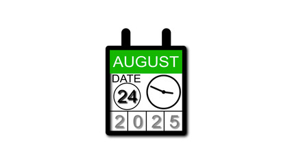 4K calendar animation August date 24 2025 illustration . black background clean and stunning 4k illustration .