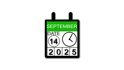 4K calendar animation September date 14 2025 illustration . black background clean and stunning 4k illustration .