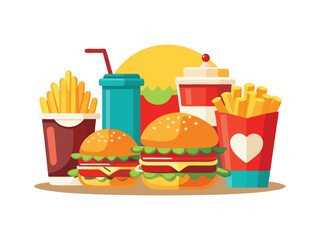 Fast food combo meal illustration isolated on white background

