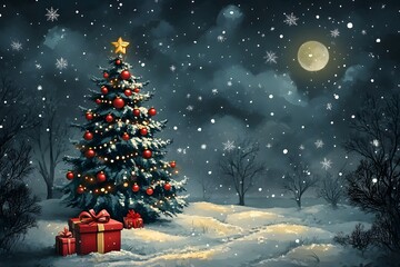 Christmas tree with gifts.