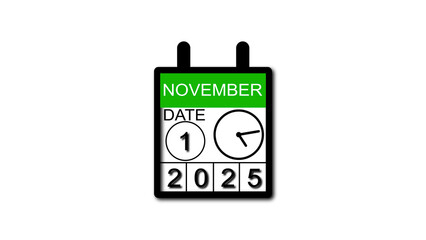 4K calendar animation November date 1 2025 illustration . black background clean and stunning 4k illustration .
