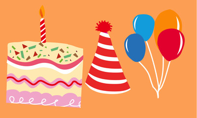 Festive Birthday Celebration Elements,A delightful collection of festive birthday celebration elements, including cakes, candles, gifts, balloons, party hats, cupcakes, and more, perfect for any joy