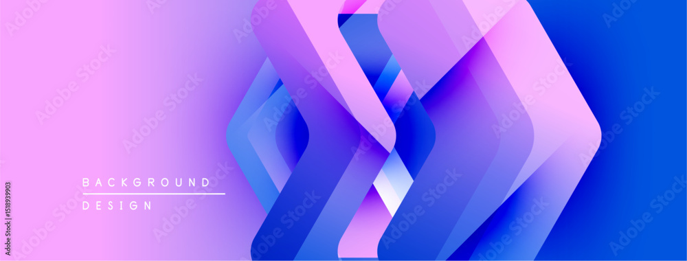 Poster Abstract gradient background. Overlapping squares create dynamic visual effect. Pink, purple, blue hues dominate composition. Modern design element.