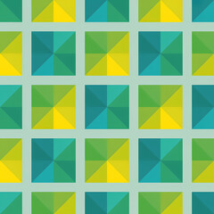 Seamless Flat Design Pattern of Overlapping Gradient Squares in Teal to Lime Green on a Pale Gray Background