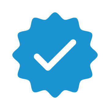 Blue checkmark tick verified badge icon vector, social media verified profile symbol, approval certification label, identity verification logo, trust emblem for official account branding