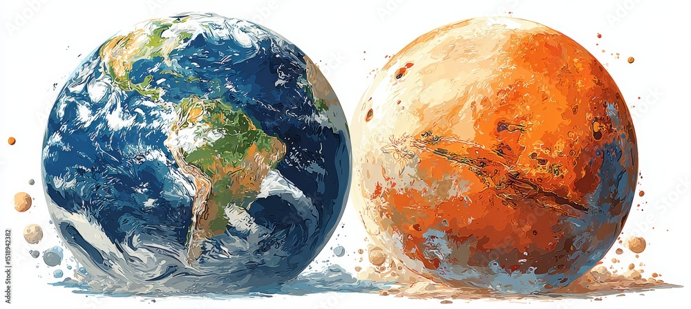 Poster planet earth and planet mars. space astronomy science education. generative ai technology.