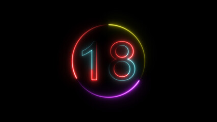 Dynamic circular and glowing neon number 18 illustration . on a black background. and creating a stunning 4k illustration .