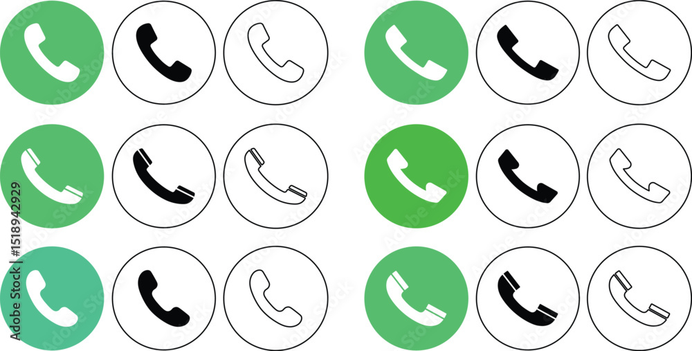 Poster multiple phone call icons in different colors and styles arranged in a grid pattern