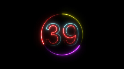 Dynamic circular and glowing neon number 39 illustration . on a black background. and creating a stunning 4k illustration .