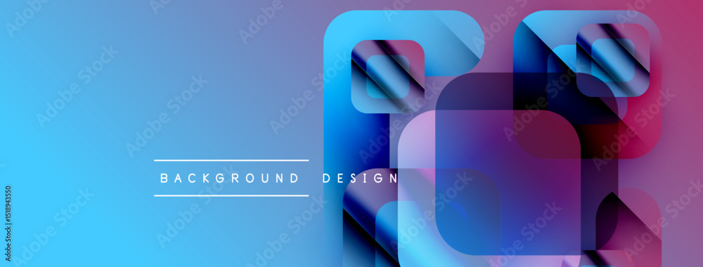 Poster abstract geometric shapes overlap, creating vibrant blue, purple gradients. modern design elements s