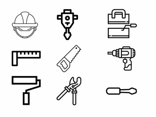 construction tools icon set isolated on white background. Handyman tool, plumber tools on white background.