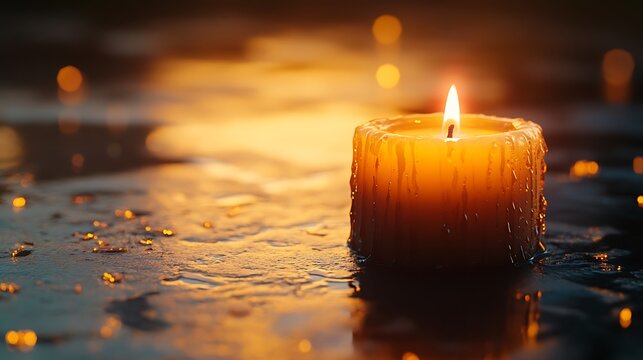 Atmospheric glow of a solitary candle flame illuminating a melancholic moment