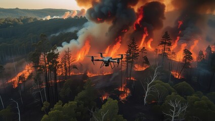 Drone Captures Dramatic Forest Fire Images Aerial View of Burning Trees and Smoke