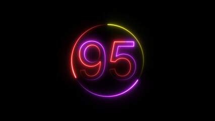 Dynamic circular and glowing neon number 95 illustration . on a black background. and creating a stunning 4k illustration .
