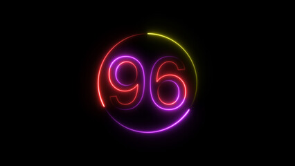 Dynamic circular and glowing neon number 96 illustration . on a black background. and creating a stunning 4k illustration .