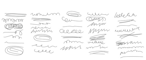 Set of black hand drawn marker pen stroke line transparent background design