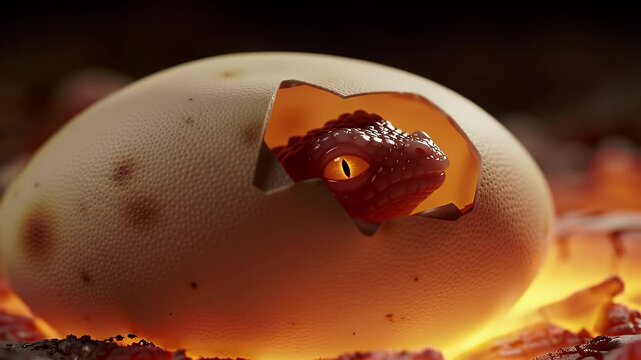 Hatching Snake Emerging from Egg in Dramatic Lighting Close-Up